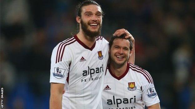 West Ham's Andy Carroll and Matt Jarvis