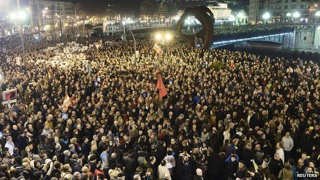 Marchers in Bilbao, northern Spain, 11 January