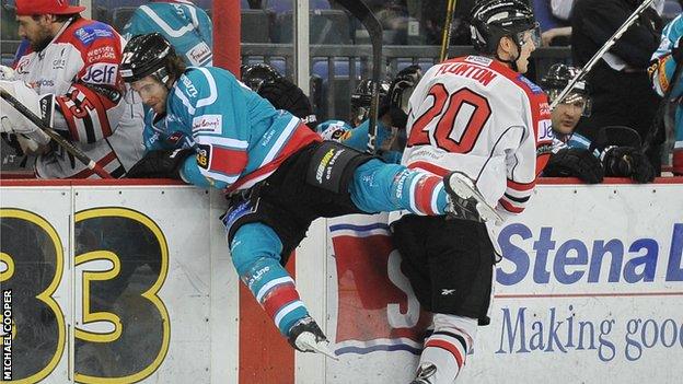 Action from Belfast v Cardiff at the Odyssey Arena