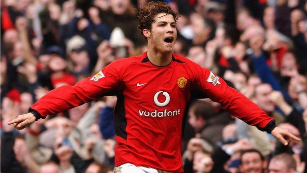 Cristiano Ronaldo celebrates a goal for Manchester United