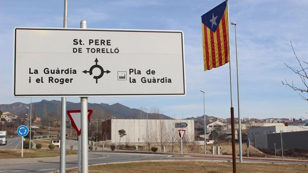 Catalonia flag and roadsign