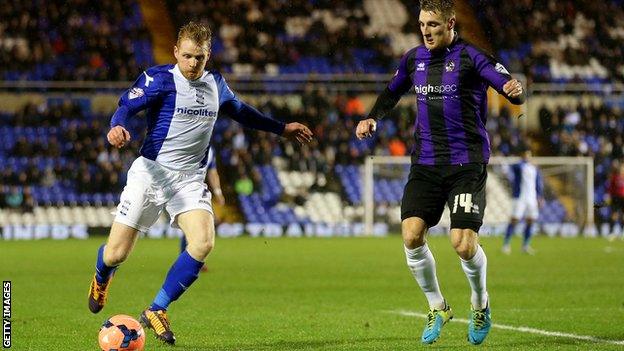 Birmingham's Chris Burke takes on Bristol Rover's Lee Brown