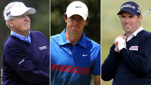 Colin Montgomerie, Rory McIlroy and Padraig Harrington