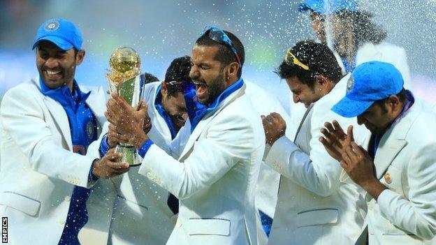 India celebrate winning the Champions Trophy