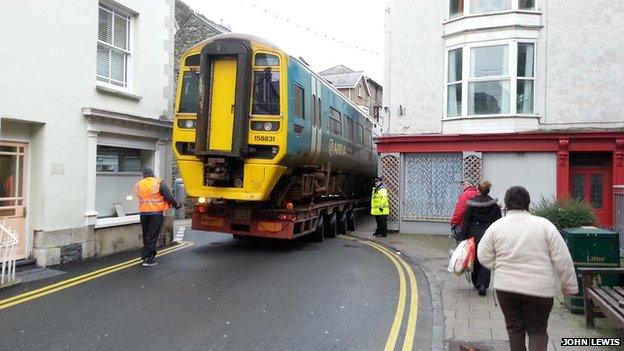 Train being taken through Barmouth