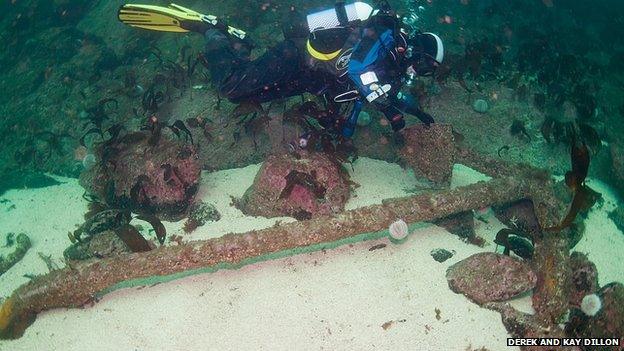 Diver investigates a large anchor