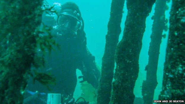 Diver investigates a wreck in Loch Torridon