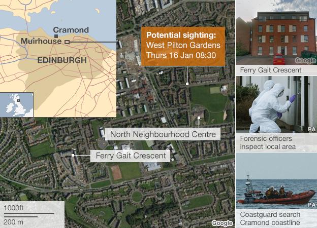 Map showing the potential sighting of Mikaeel Kular