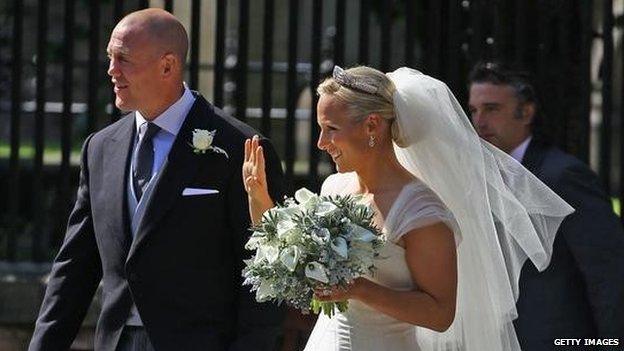 Zara and Mike Tindall after their wedding in Edinburgh