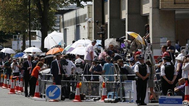 Reporters and photographers gathered outside the hospital where the Duchess of Cambridge gave birth last summer