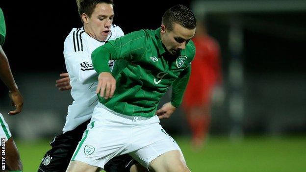 Aston Villa striker Michael Drennan in action for Republic of Ireland Under-19s