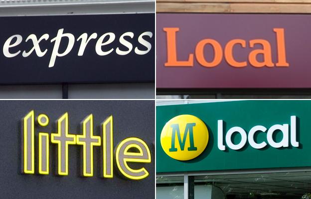 From top left: Tesco Express, Sainsbury's Local, Morrisons Local, Little Waitrose