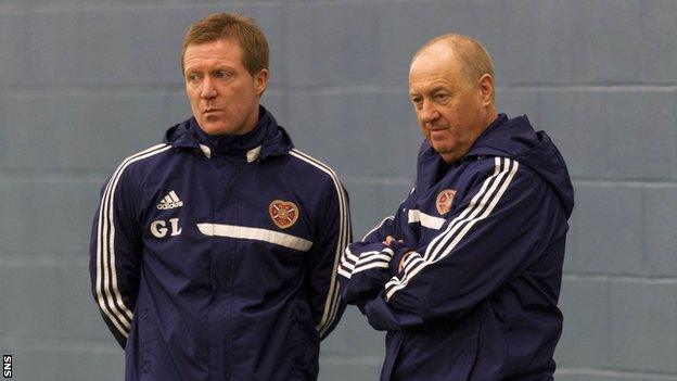 Hearts boss Gary Locke (left) and assistant Billy Brown