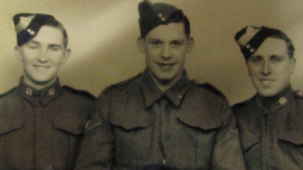 Roland Baker with two comrades from the Suffolk Regiment