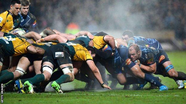 A scrum during Northampton's win over Castres