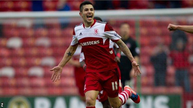 Middlesbrough winger Emmanuel Ledesma after scoring against Charlton Athletic