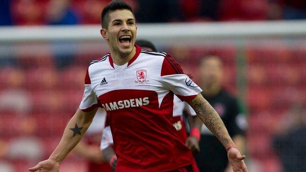 Middlesbrough winger Emmanuel Ledesma after scoring against Charlton Athletic