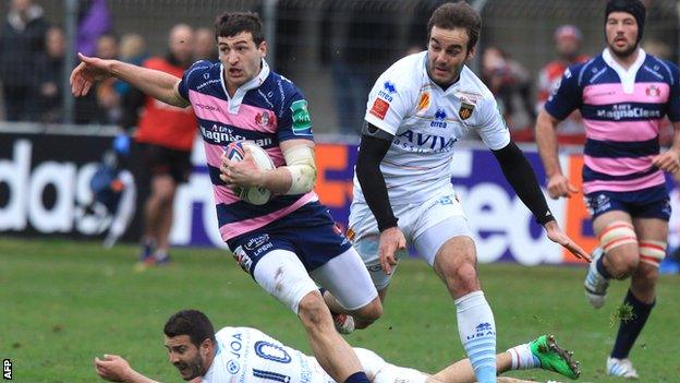 Jonny May races clear to score a spectacular try for Gloucester