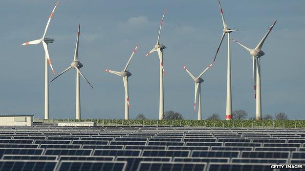 Wind turbines and solar panels near Werder, Germany - file pic