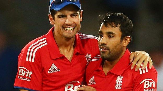 England captain Alastair Cook (left) and Ravi Bopara