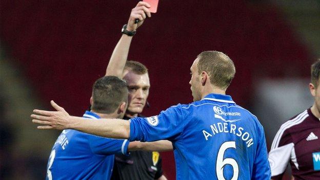 Referee Brian Colvin sends off Steven Anderson