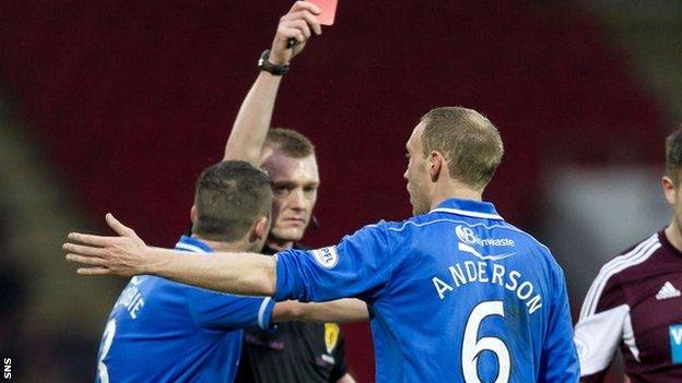 Referee Brian Colvin sends off Steven Anderson