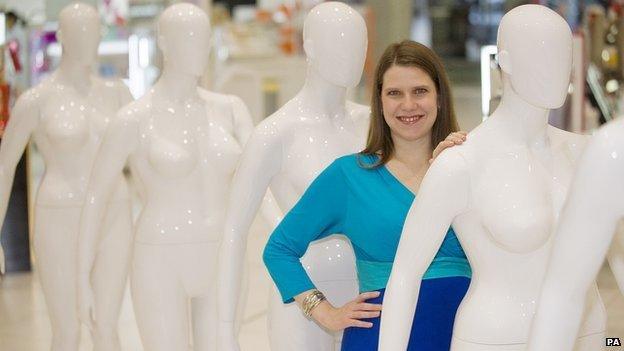 MP Jo Swinson at the launch of Debenhams size 16 mannequin range, Oxford Street, central London