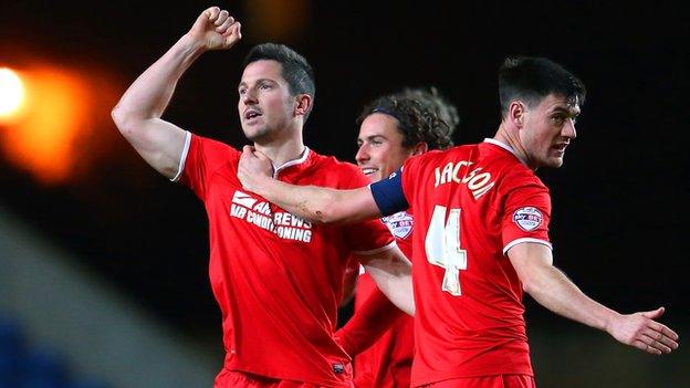 Yann Kermogant celebrates scoring for Charlton