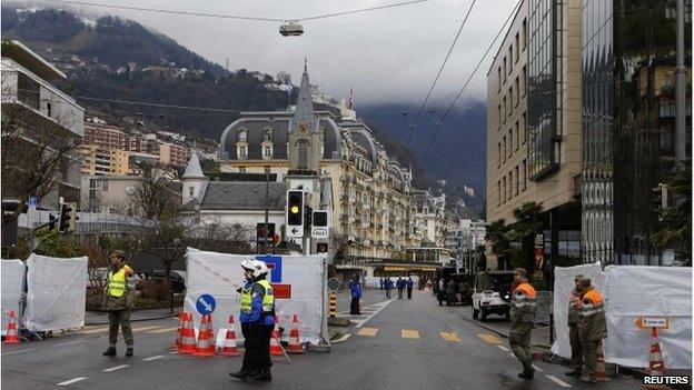 Security around summit venue in Montreux (21 Jan 2014)