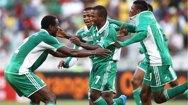 Nigeria celebrate during their victory over South Africa at CHAN 2014