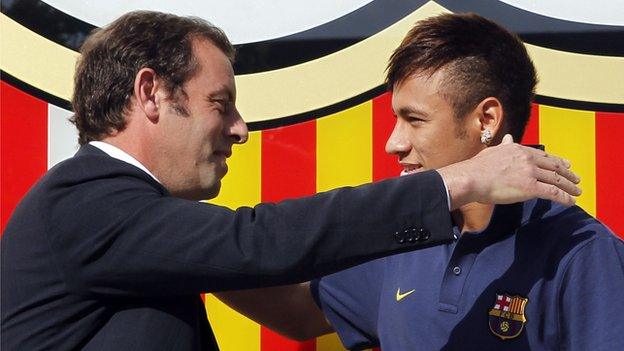 Sandro Rosell (left) & Neymar Barcelona