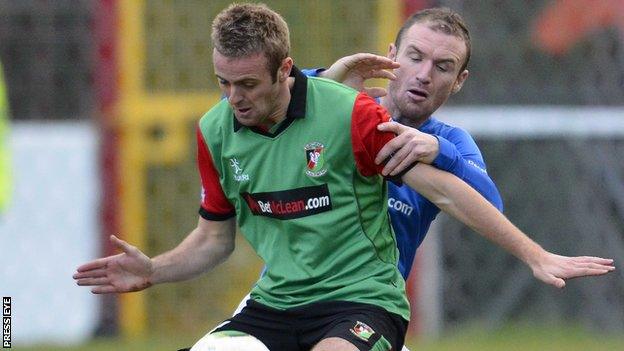 Richard Clarke in action against Glenavon earlier this season