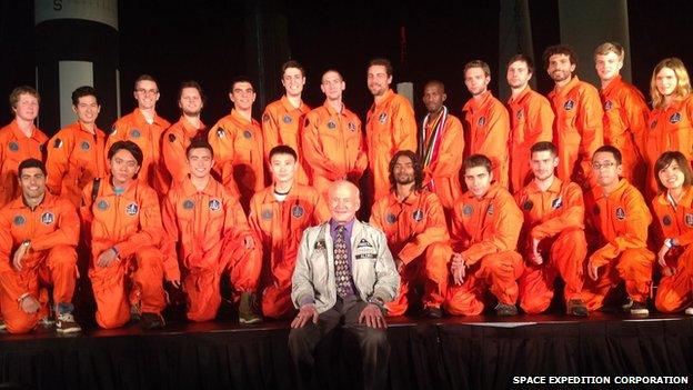 The winners of the competition with Buzz Aldrin