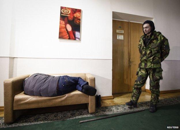 Protesters inside the agricultural policy ministry in Kiev, 24 January