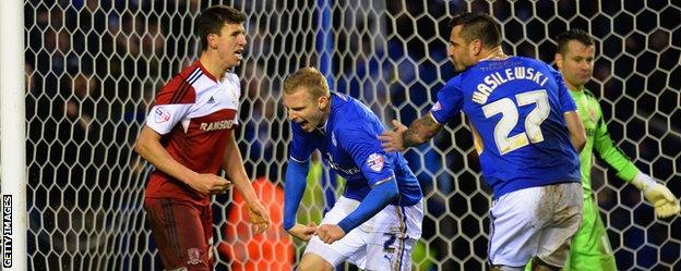 Ritchie De Laet celebrates his game-clinching goal against Middlesbrough