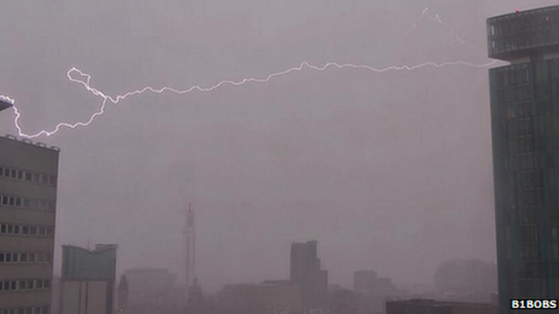 Lightning bolts also struck houses in Wollescote, Stirchley and Northfield.