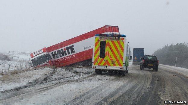 Weather conditions made driving difficult on many routes including here on the A9 south of Aviemore