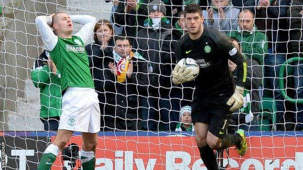 Celtic goalkeeper Fraser Forster made three good saves at Easter Road