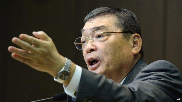 In this photo taken on Saturday, 25 January 2014, Katsuto Momii, new president of public broadcaster NHK, holds a news conference at the start of his three-year term in Tokyo