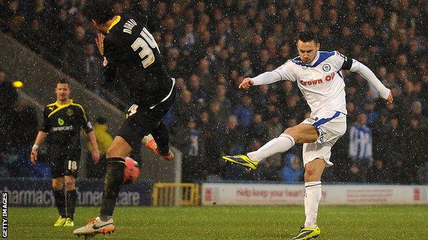 Michael Rose scores for Rochdale against Sheffield Wednesday