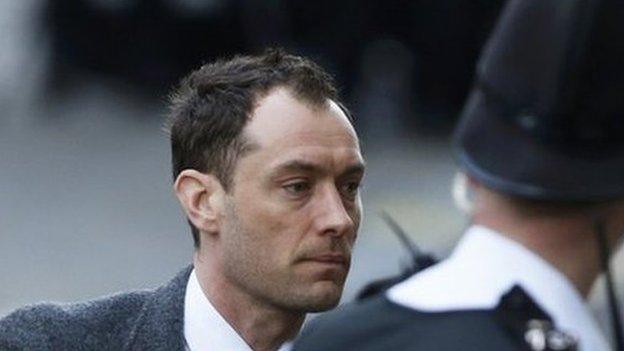 Actor Jude Law arrives at the Old Bailey