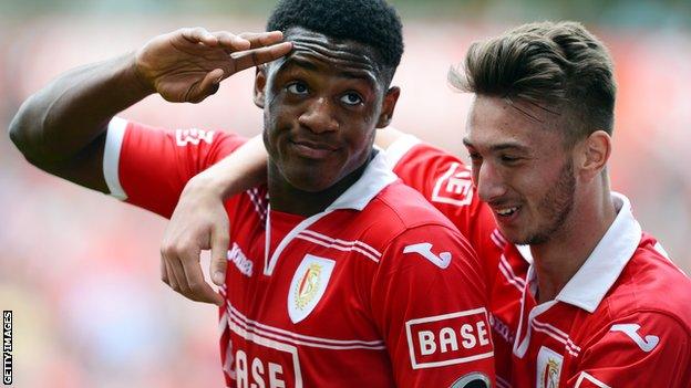 Standard Liege players Michy Batshuayi (right) Anil Koc celebrate