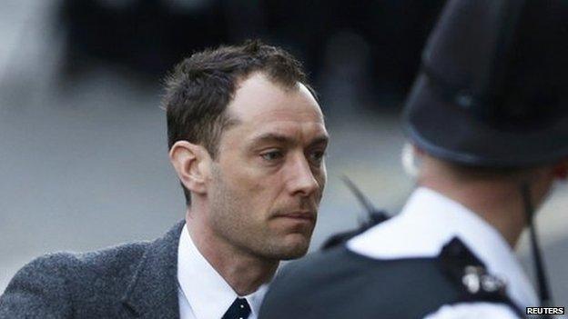 Actor Jude Law arrives at the Old Bailey