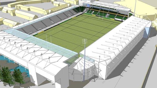 An artist's impression of Northampton Saints' new stand