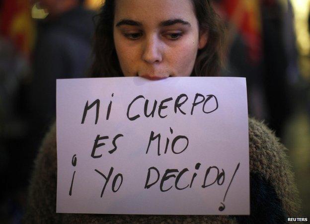 A pro-choice protester in Malaga, southern Spain, 27 December 2013