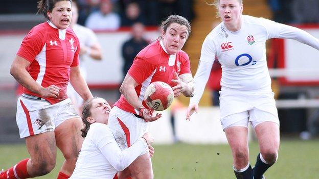 Wales' Elen Evans in action against England in 2013