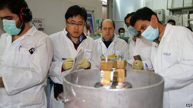 International Atomic Energy Agency (IAEA) inspectors and Iranian technicians at nuclear power plant in Natanz