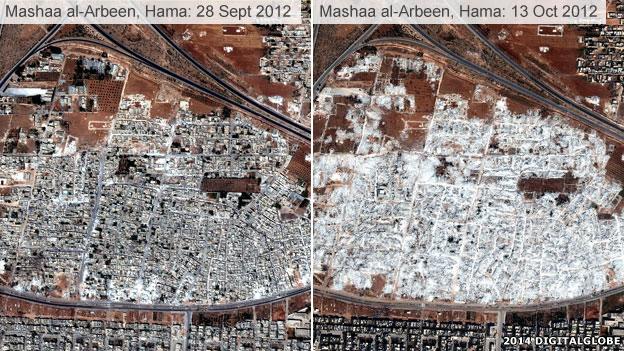 Destruction in Mashaa al-Arbeen, Hama