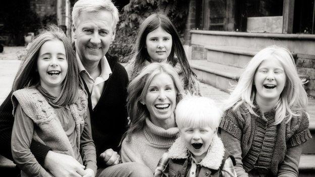 Nick Milligan holding Emily, with wife Victoria, son Kit and two other daughters Amber and Olivia