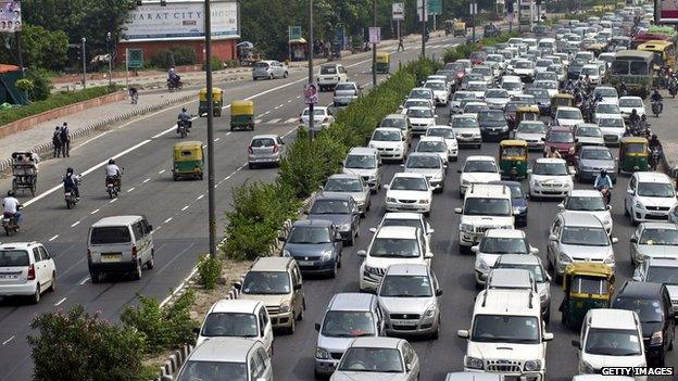 Traffic jam in New Delhi, India